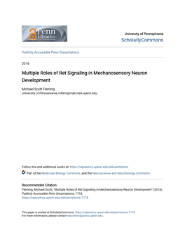 Multiple Roles of Ret Signaling in Mechanosensory Neuron Development
