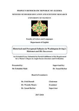 Historical and Perceptual Fallacies in Washington Irving's Mahomet And