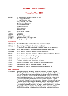 GEOFFREY SIMON Conductor Curriculum Vitae–2014