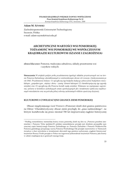 Archetypiczne Wartości Wsi Pomorskiej. Tożsamość Wsi Pomorskiej We Współczesnym Krajobrazie Kulturowym (Szanse I Zagrożenia)