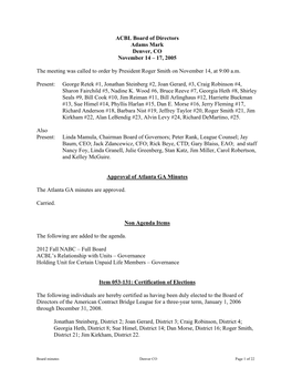 ACBL Board of Directors Adams Mark Denver, CO November 14 – 17, 2005