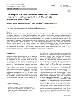 Trimethoprim and Other Nonclassical Antifolates an Excellent Template for Searching Modifications of Dihydrofolate Reductase