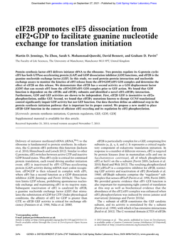 Eif2b Promotes Eif5 Dissociation from Eif2•GDP to Facilitate Guanine Nucleotide Exchange for Translation Initiation
