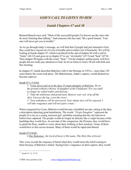 GOD's CALL to LISTEN to HIM Isaiah Chapters 47 and 48