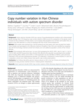 Copy Number Variation in Han Chinese Individuals with Autism