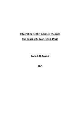 Integrating Realist Alliance Theories the Saudi-U.S. Case (1941-1957)