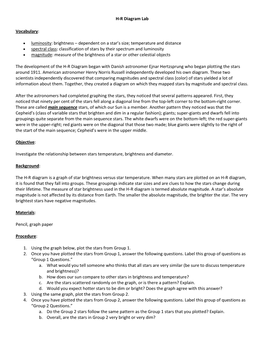 H-R Diagram Lab Vocabulary: Luminosity: Brightness – Dependent