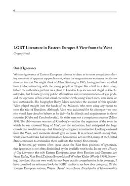 LGBT Literature in Eastern Europe: a View from the West Gregory Woods