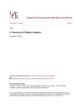 A Taxonomy of Obesity Litigation