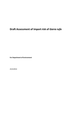 Draft Assessment of Import Risk of Garra Rufa