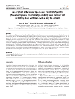 Acanthocephala, Rhadinorhynchidae) from Marine Fish in Halong Bay, Vietnam, with a Key to Species