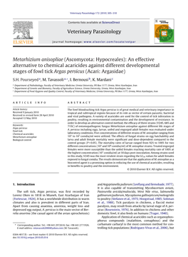 Metarhizium Anisopliae (Ascomycota: Hypocreales): an Effective