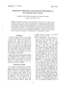 Comparative Morphology and Interspecific Relationships of the Cyprinid Genus Puntius