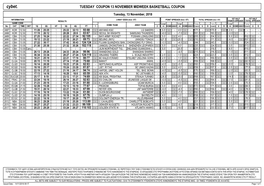 Cybet. TUESDAY COUPON 13 NOVEMBER MIDWEEK BASKETBALL COUPON