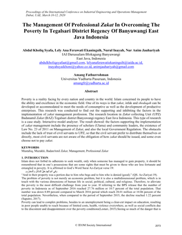 The Management of Professional Zakat in Overcoming the Poverty in Tegalsari District Regency of Banyuwangi East Java Indonesia