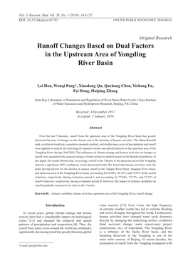 Runoff Changes Based on Dual Factors in the Upstream Area of Yongding River Basin