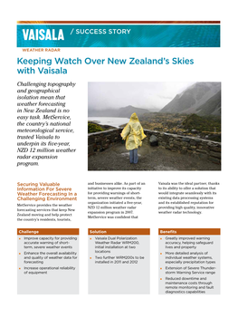 MET Keeping Watch Over NZ Skies with Vaisala Success Story