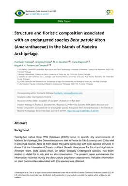 Structure and Floristic Composition Associated with an Endangered Species Beta Patula Aiton (Amaranthaceae) in the Islands of Madeira Archipelago