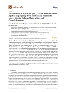 3Cl, a New Member of the Apatite Supergroup from the Szklary Pegmatite, Lower Silesia, Poland: Description and Crystal Structure