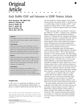 Early Bubble CPAP and Outcomes in ELBW Preterm Infants