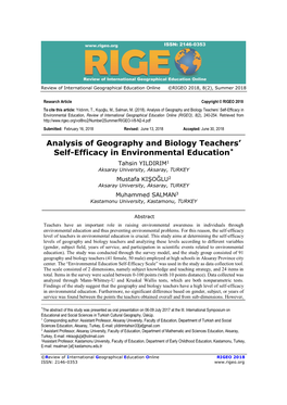 Analysis of Geography and Biology Teachers' Self-Efficacy In