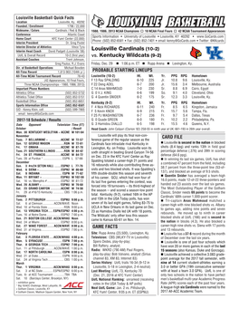 Louisville Cardinals (10-2) Vs. Kentucky Wildcats (9-2)