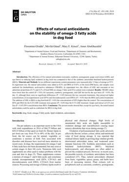 Effects of Natural Antioxidants on the Stability of Omega-3 Fatty Acids in Dog Food