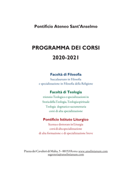 Programma Dei Corsi 2020-2021