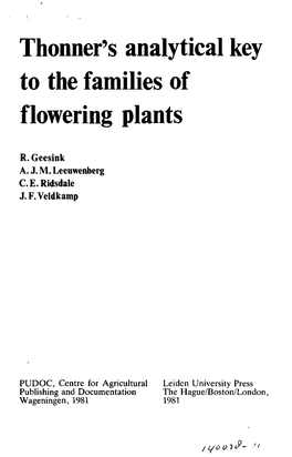 Thonner's Analytical Key to the Families of Flowering Plants