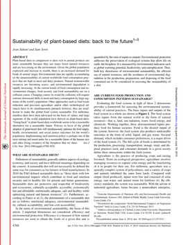 Sustainability of Plant-Based Diets: Back to the Future1–3