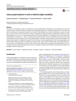 Colour Polymorphism in Owls Is Linked to Light Variability