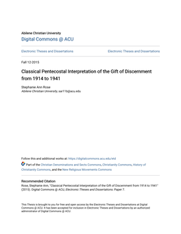 Classical Pentecostal Interpretation of the Gift of Discernment from 1914 to 1941