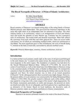 The Royal Necropolis of Derawar: a Prism of Islamic Architecture Introduction Historical Perspective of Necropolis