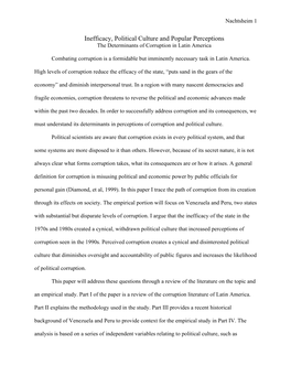 Inefficacy, Political Culture and Popular Perceptions the Determinants of Corruption in Latin America