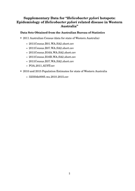 Supplementary Data for “Helicobacter Pylori Hotspots: Epidemiology of Helicobacter Pylori Related Disease in Western Australia”