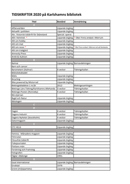 TIDSKRIFTER 2020 På Karlshamns Bibliotek
