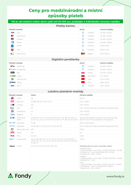 Ceny Pro Medzinárodní a Místní Způsoby Plateb