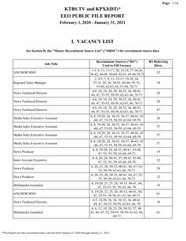 KTBS TV and KPXJ(DT)* EEO PUBLIC FILE REPORT February 1, 2020 - January 31, 2021