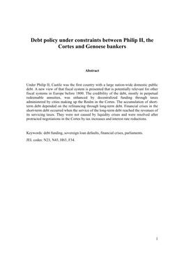 Debt Policy Under Constraints Between Philip II, the Cortes and Genoese Bankers