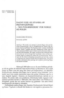Dagny Juel Og Stanisław Przybyszewski - ’ Kulturarbeidere’ for Norge Og Polen
