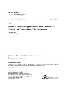 Impacts of Racial Microaggressions on White American and Ethnic Minority Students in the College Classroom