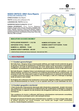 NODO CRITICO: DR01 Dora Riparia Da Susa Alla Confluenza in Po CORSO D’ACQUA: Dora Riparia TRATTO: Da Susa Alla Confluenza in Po LUNGHEZZA DEL TRATTO: 63,4 Km