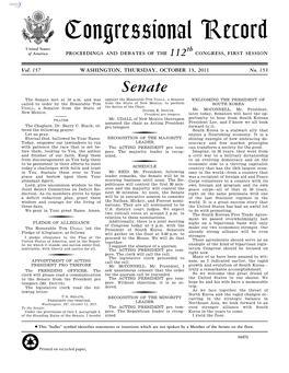 Congressional Record United States Th of America PROCEEDINGS and DEBATES of the 112 CONGRESS, FIRST SESSION