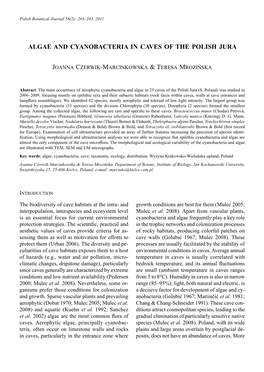 Algae and Cyanobacteria in Caves of the Polish Jura