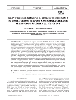 Native Pipefish Entelurus Aequoreus Are Promoted by the Introduced Seaweed Sargassum Muticum in the Northern Wadden Sea, North Sea