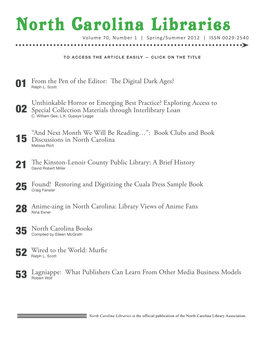 North Carolina Books 35 Compiled by Eileen Mcgrath