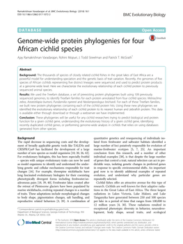 Genome-Wide Protein Phylogenies for Four African Cichlid Species Ajay Ramakrishnan Varadarajan, Rohini Mopuri, J