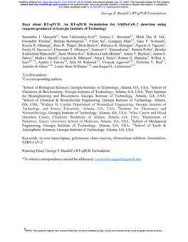 An RT-Qpcr Formulation for SARS-Cov-2 Detection Using Reagents Produced at Georgia Institute of Technology
