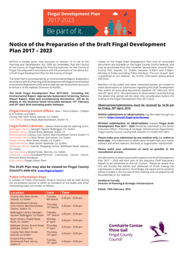 Notice of the Preparation of the Draft Fingal Development Plan 2017 – 2023