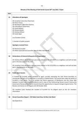 Minutes of the Meeting of Holt Parish Council 28Th July 2021 7:15Pm